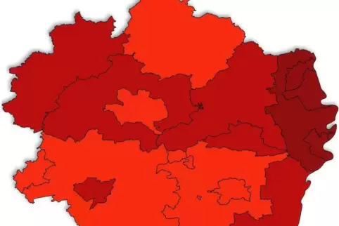 Für die Pfalz gilt auf der Corona-Ampel weiterhin Alarmstufe rot. In Ludwigshafen und Speyer ist die Sieben-Tage-Inzidenz auf üb
