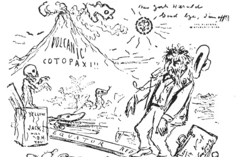 Im New York Herald hatte sich Thomas Nast 1902 mit dieser Karikatur verabschiedet: Der schweflige Vulkan Cotopxi, die erbarmungs