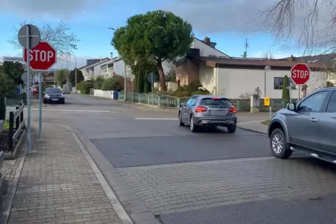 Eine Schwelle und Stoppschilder sollen den Verkehr „Hinter den Rüstern“ bremsen.