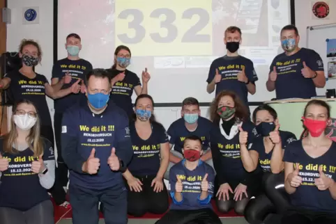 Kurz mit Maske vor die Kamera und Daumen hoch für eine gelungene Aktion. Für 332 teilnehmende Haushalte bedanken sich die Traine