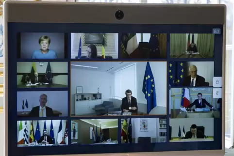 Videokonferenz-Sitzungen sind nicht nur bei europäischen Staatschefs (unser Foto), sondern auch bei Politikern im Speyerer Umlan