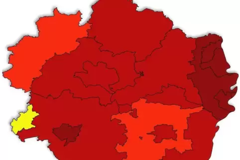 Die Coronaampel-Farben der Pfalz: Zweibrücken ist wieder gelb. 