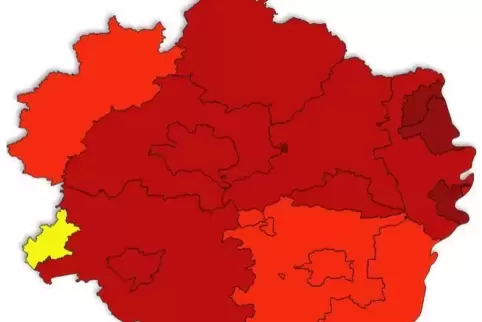 Die Coronaampel-Farben der Pfalz: Zweibrücken ist wieder gelb.