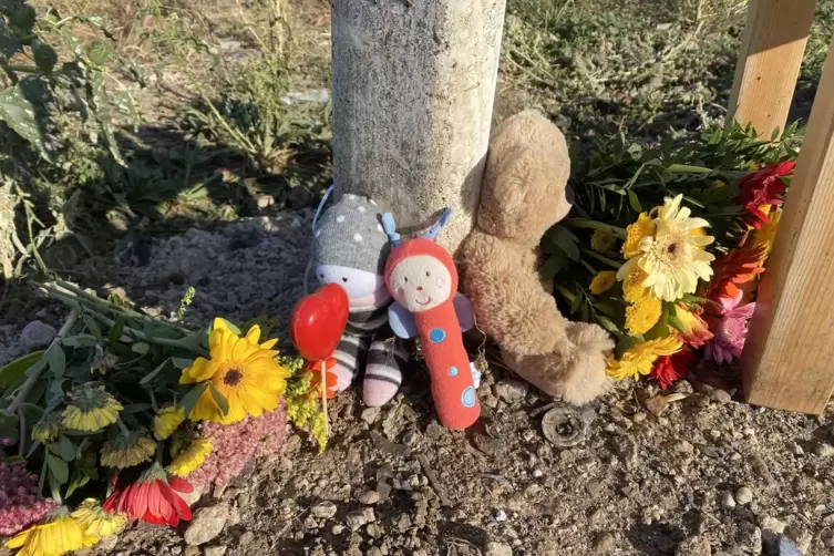 Zum Gedenken an die Opfer: Blumen, Kerzen und Kuscheltiere an der Unfallstelle.