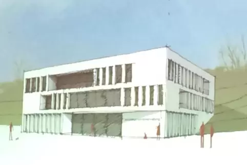Das neue Rathaus – hier eine Skizze der Planer – wird auf dem Parkplatz neben dem bisherigen Rathaus gebaut,
