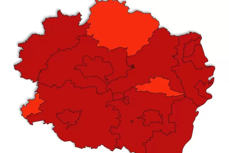 Der Kreis Germersheim bleibt rot. Die Gelbfärbung aus einer früheren Fassung dieses Artikels beruhte auf einer falschen vom Land
