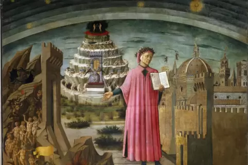 Dante präsentiert sein Werk: Fresko von Domenico di Michelino im Dom von Florenz (1465). 
