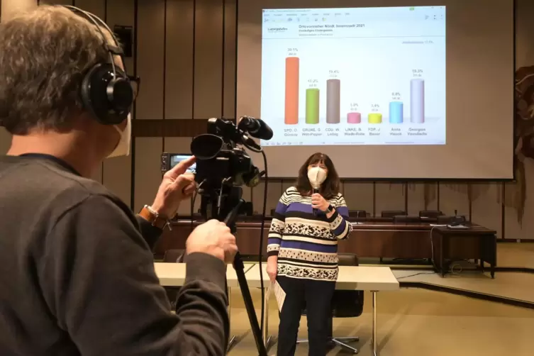 OB Steinruck präsentierte die Wahlergebnisse im Stadtratssaal. 