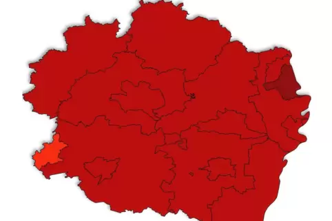 Diese Einfärbung kann sich noch ändern, weil für Pirmasens und Zweibrücken keine Neuinfektionen vom Landesuntersuchungsamt gemel