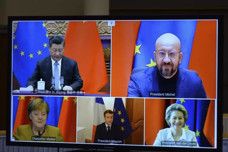 Große Politik kann’s auch: Videokonferenz von EU-Vertretern mit dem chinesischen Präsidenten. 