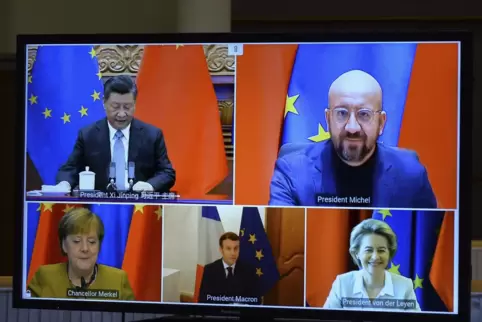 Große Politik kann’s auch: Videokonferenz von EU-Vertretern mit dem chinesischen Präsidenten. 