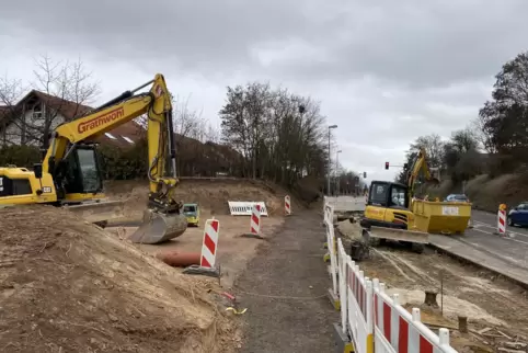 Die Bauarbeiten an Grünstadts Ortseingang.