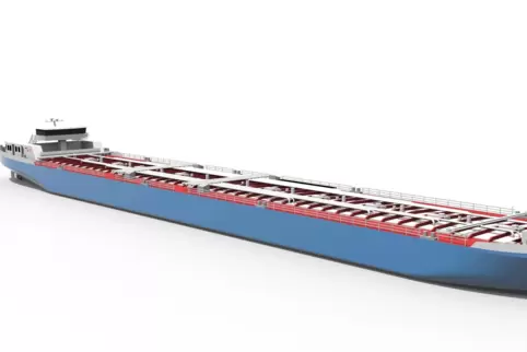So soll das neue Rhein-Tankschiff einmal aussehen.