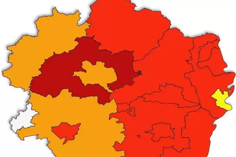 Die Corona-Ampelfarben der Pfalz am Montag.