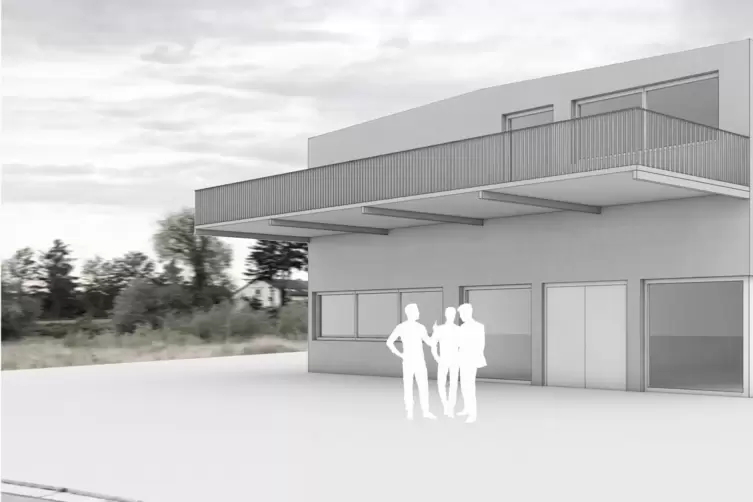 Stahlbauhalle mit vorderem Riegelbau: So soll das &bdquo;Haus des Handwerks Kandel&ldquo; sp&auml;ter mal aussehen.