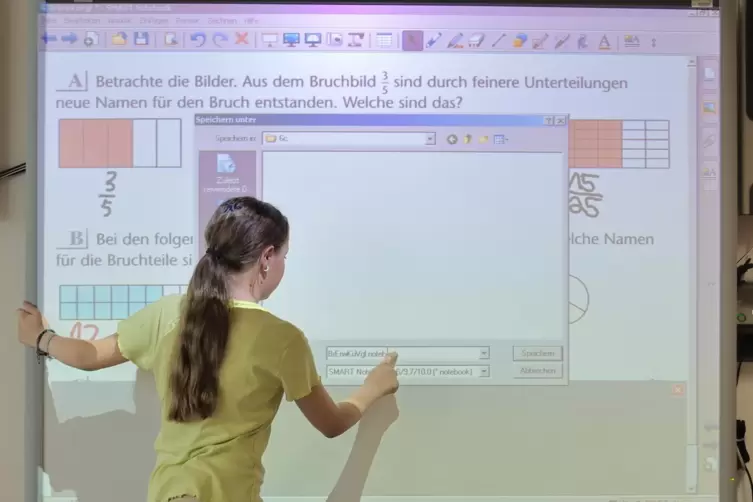 Ein Interaktives Whiteboard, das mit dem Internet verbunden ist und wie ein Computer funktioniert, steht heute in vielen Klassen