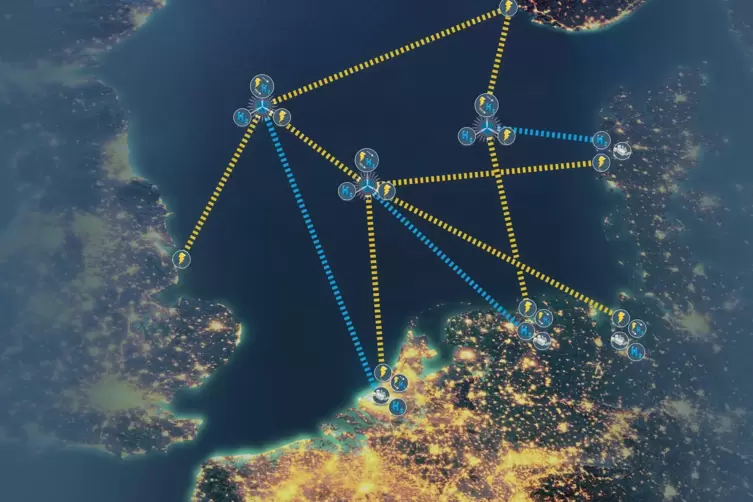 Auf dieser nächtlichen Satelliten-Aufnahme der Nordsee und der angrenzenden Länder stellt der Übertragungsnetzbetreiber erste Üb