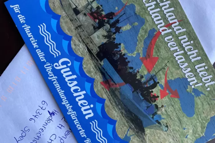 Berüchtigt: „Ausreisegutschein“, diesmal adressiert an den RHEINPFALZ-Redakteur Christoph Hämmelmann. 