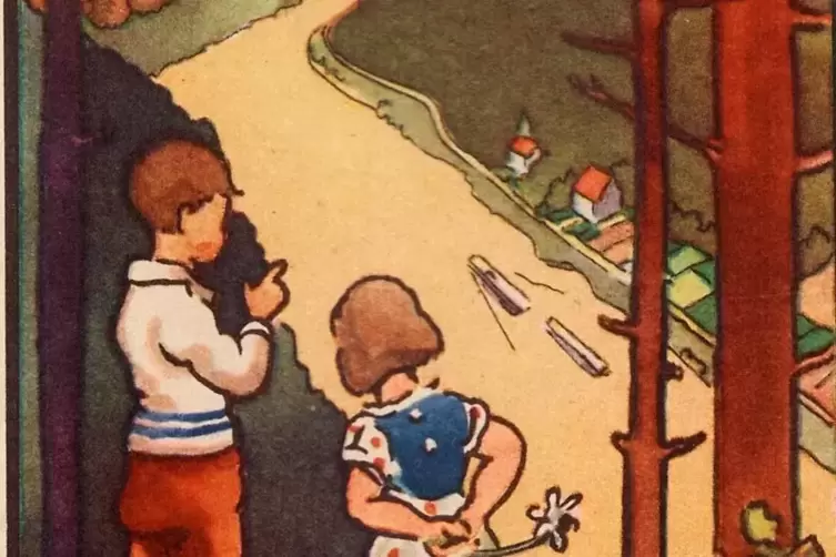 Kinderbuch: &bdquo;Das Saarland im Wandel der Zeit&ldquo; (1948) mit Illustrationen von Jean Morette , 24 (der 72) Seiten sind im Katalog.
