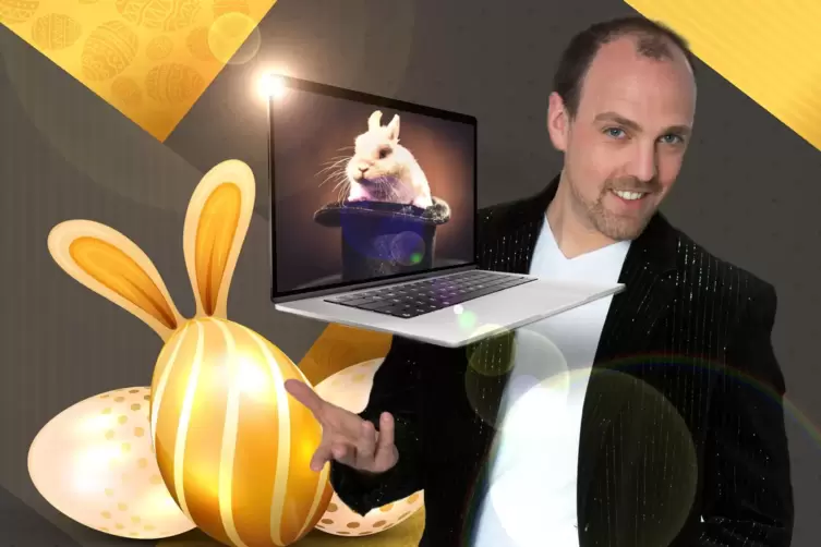 Zauber-Ei: Magier Alexander Mabros lädt am Ostersonntag zum Mitmachen am Computerbildschirm ein. 