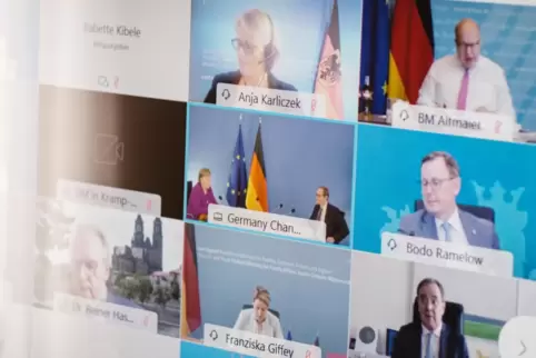 Auch „große“ Politik wird während der Corona-Pandemie per Videokonferenz gemacht. Hier ein Bild aus der Bund-Länder-Konferenz vo