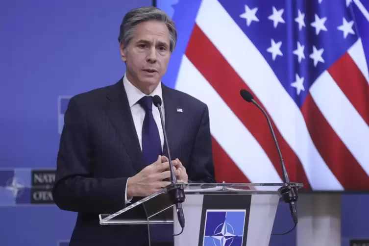 US-Außenminister Antony Blinken spricht während einer Pressekonferenz am Ende eines Treffens der Nato-Außenminister.