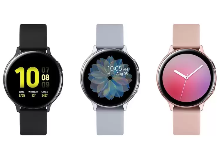 Dreimal die Galaxy Watch Active 2 (links), denn dank umschaltbarer Displays können smarte Uhren ganz unterschiedlich aussehen. F