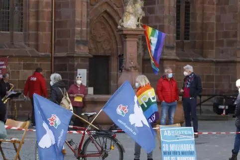 In Kaiserslautern versammelten sich rund 35 Menschen vor der Stiftskirche.