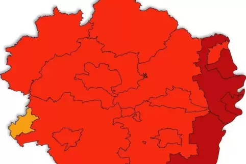 Zweibrücken ist weiterhin der einzig orangefarbene Fleck auf der Karte.