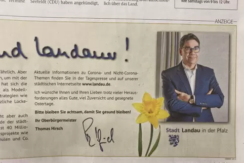 Ein Ausschnitt aus der Anzeige der Stadt, die kurz vor Ostern in der RHEINPFALZ erschienen ist. 