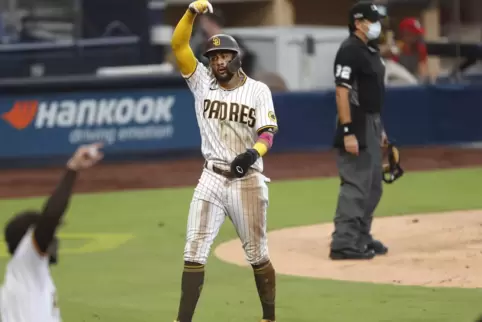 Ich war’s: Fernando Tatis Jr. nach einem Homerun in Pose. 