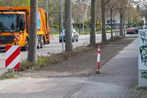 Ende Gelände: In der Fritz-Ober-Straße wird ein Radweg-Abschnitt durch einen Grünstreifen ersetzt.