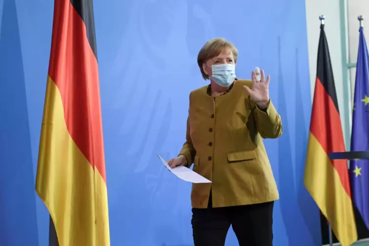 Begründete die Notwendigkeit der „Notbremse“: Bundeskanzlerin Angela Merkel (CDU) am Dienstag im Kanzleramt. 