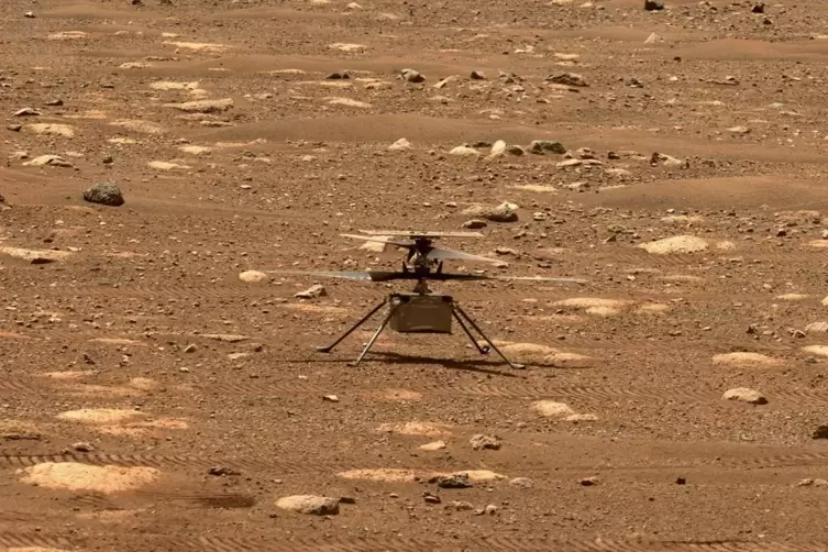 Das Foto zeigt den Hubschrauber „Ingenuity“ am 7. April auf dem Mars. 