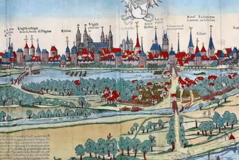  Während des Reichstags kam es in Worms zu Tumulten und Ausschreitungen. Unser Bild zeigt eine Stadtansicht aus dem Jahr 1550. 