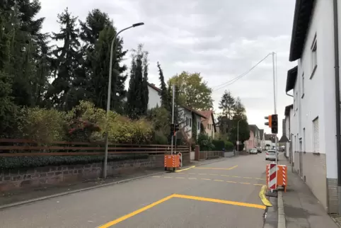 Steht seit November 2019 in der Germersheimer Straße: provisorische Fußgängerampel.