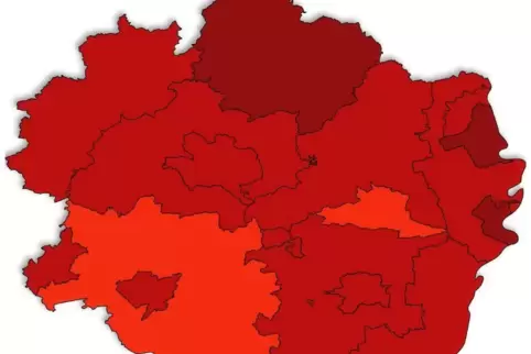 Die Sieben-Tage-Inzidenzen in der Pfalz am Sonntag: Die 200er-Marke übersteigen der Donnersbergkreis, Speyer und Ludwigshafen (d