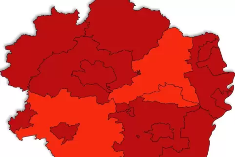 Die Pfalz bleibt auch am Donnerstag weitestgehend tief rot.