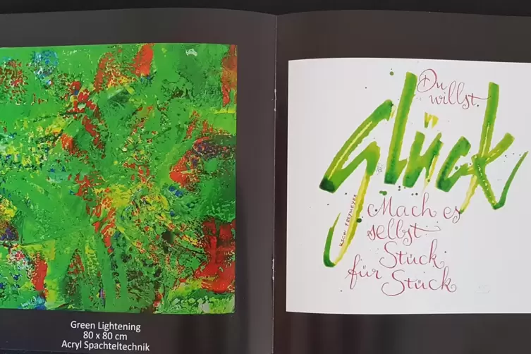 Den farbintensiven Acrylgemälden von Uschi Freymeyer stehen Texte gegenüber. Auch diese stammen aus der Feder der Frankenthaler 