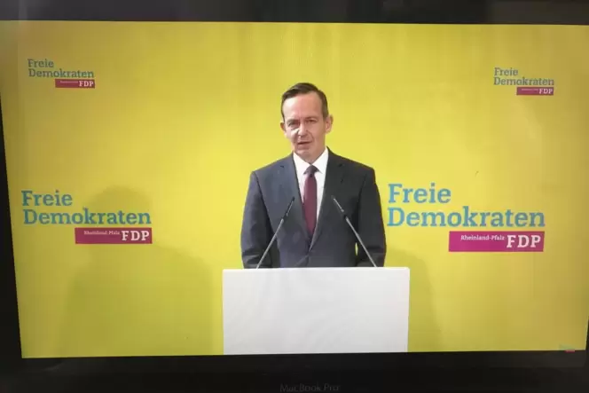 Der FDP-Landesvorsitzende Volker Wissing beim digitalen Landesparteitag am Samstag.
