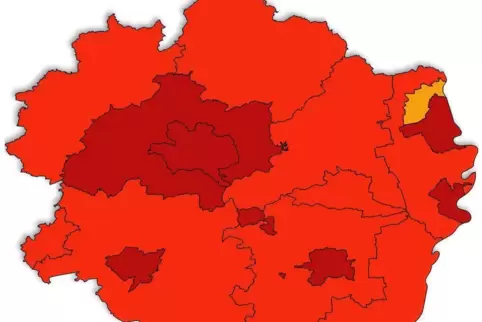 Die Corona-Ampelfarben der Pfalz am Sonntag: In Frankenthal sinkt die Inzidenz knapp unter die 50er-Marke. 