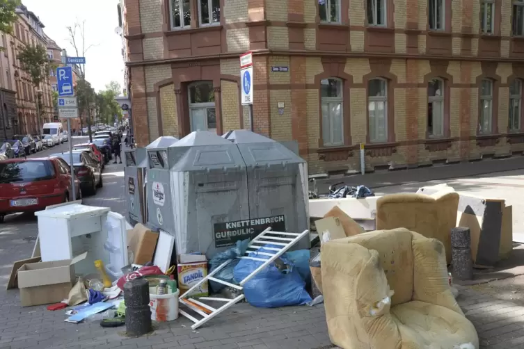 Vom Kühlschrank bis zur Couch: Häufig wird solcher Müll direkt neben Glascontainern abgeladen, wie hier im Hemshof im Bereich de