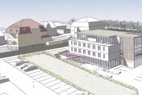 So soll das neue Ärztehaus in Winnweiler einmal aussehen, links im Bild ist das ehemalige Dekanat zu sehen.