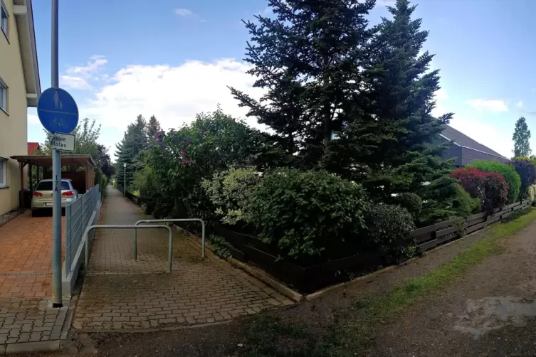 Die Anwohner der Kallstadter Stra&szlig;e im Ortsteil Dannstadt fordern, dass der Feldweg (rechts) in Verl&auml;ngerung der Haardtstra&szlig;e bi