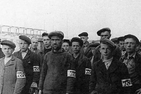 Zwangsarbeiter im IG Farben-Werk in Ludwigshafen.