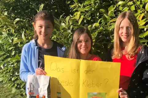Den Schülerinnen Alisa Weitz, Helena Schäfer und Clara Sonnenberg (von links) macht experimentieren und forschen Spaß. 
