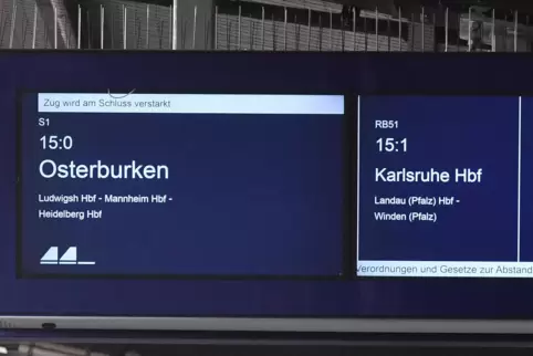 Bei den Abfahrtszeiten der Züge (hier in Neustadt) fehlt jeweils die letzte Ziffer.