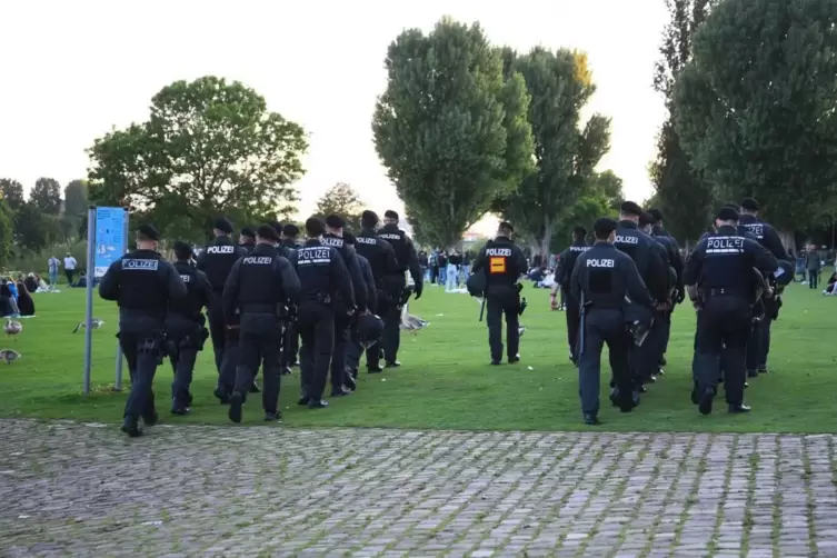 Polizisten auf der Heidelberger Neckarwiese