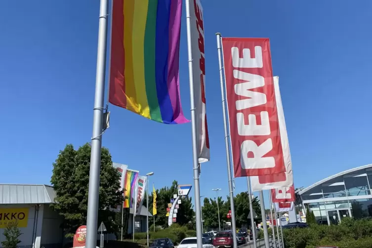 Regenbogen-Flagge in der Kirchheimer Straße. 