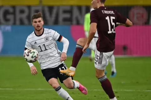 Mit Coup aus ChelseaTimo Werner, hier im Test gegen Lettland, sieht sich zwar (noch) nicht in der EM-Startelf, glaubt aber selbs